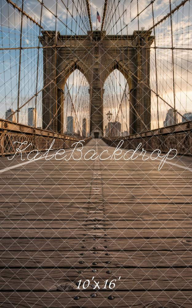 Kate Sweep Bridge Cables Wooden Planks City Skyline Printed Backdrop Designed by Vertigo Productions