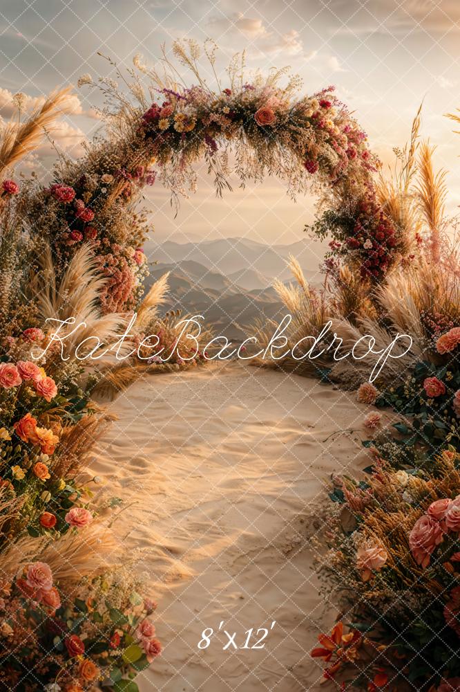 Kate Fall Flower Arch Sunset Outdoor Backdrop Designed by Emetselch