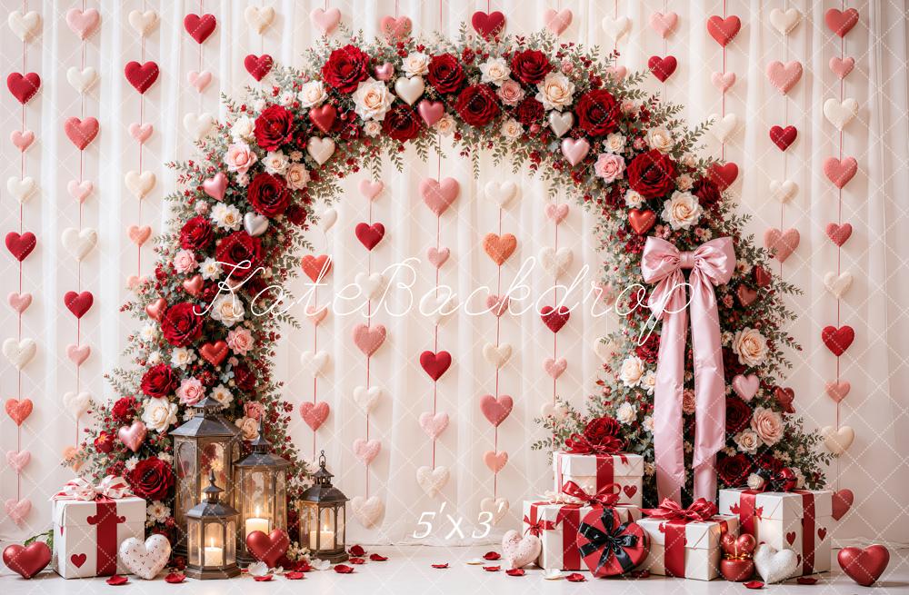 Kate Valentine's Day Floral Arch Hearts Wall Gifts Printed Backdrop Designed by Emetselch