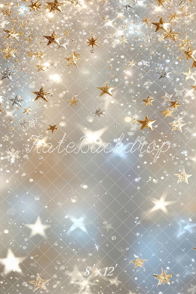 Kate Gold Star Snowflake Sparkle Printed Backdrop Designed by Emetselch