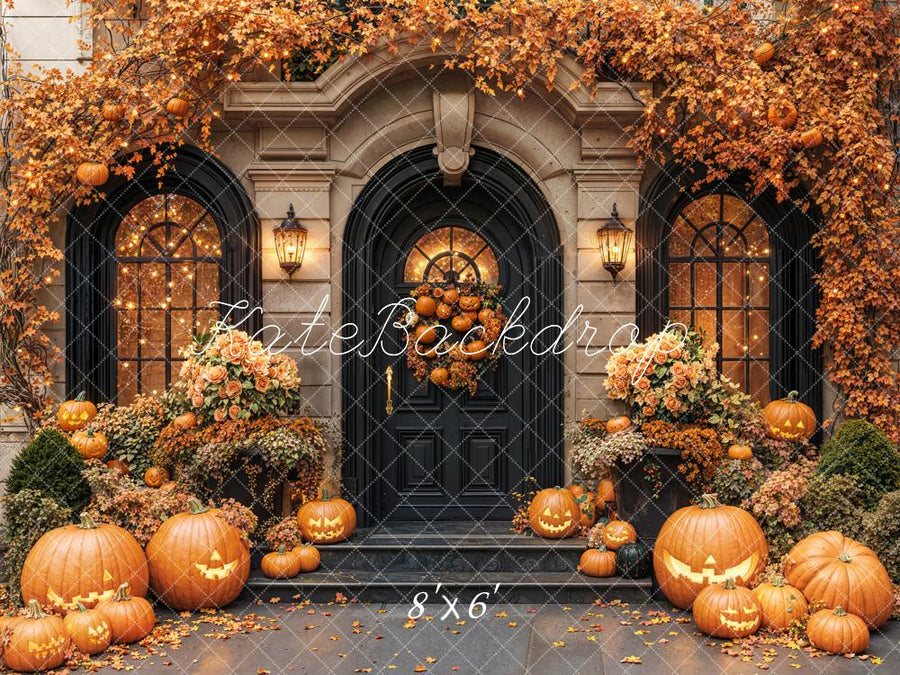 Kate Halloween Fall Pumpkin Porch Leaves Backdrop Designed by Emetselc
