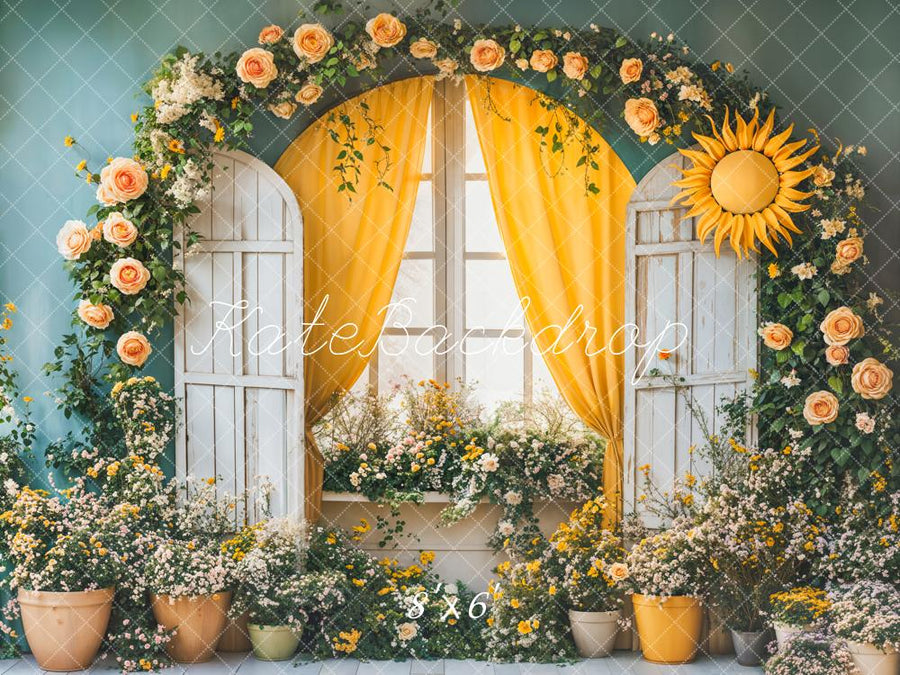 Sunlit Floral Garden Window Backdrop