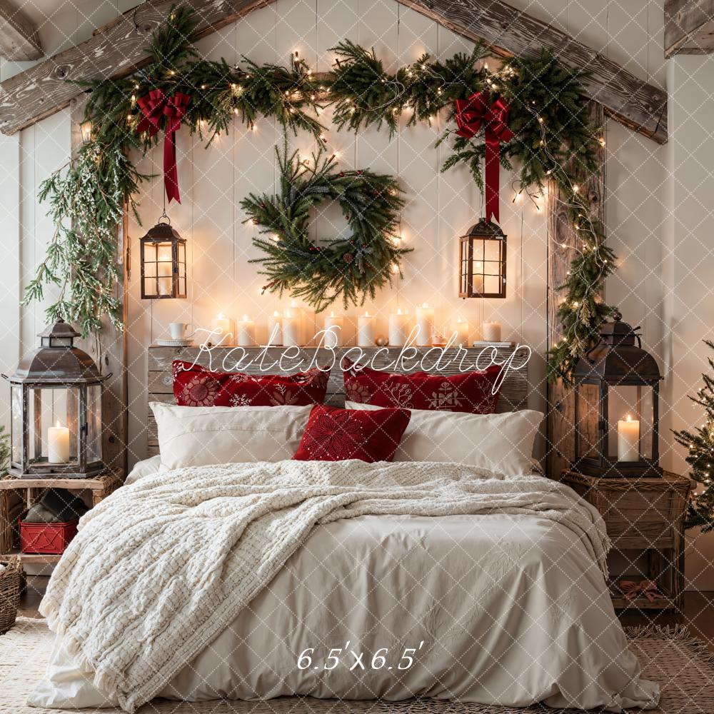 Kate Christmas Bedroom Cozy Garland Wreath Trees White Backdrop Designed by Emetselch