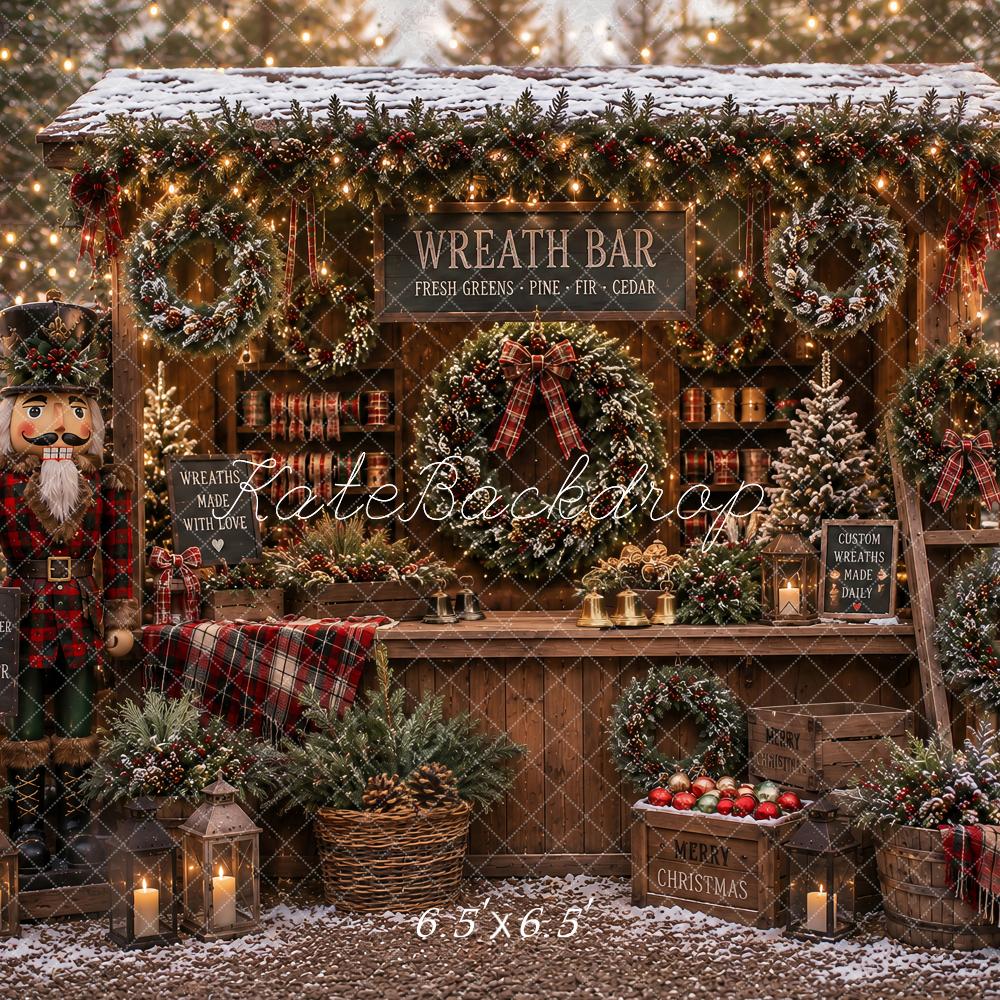 Kate Christmas Rustic Wreath Stand Nutcracker Ladder Printed Backdrop Designed by Ashley Paul
