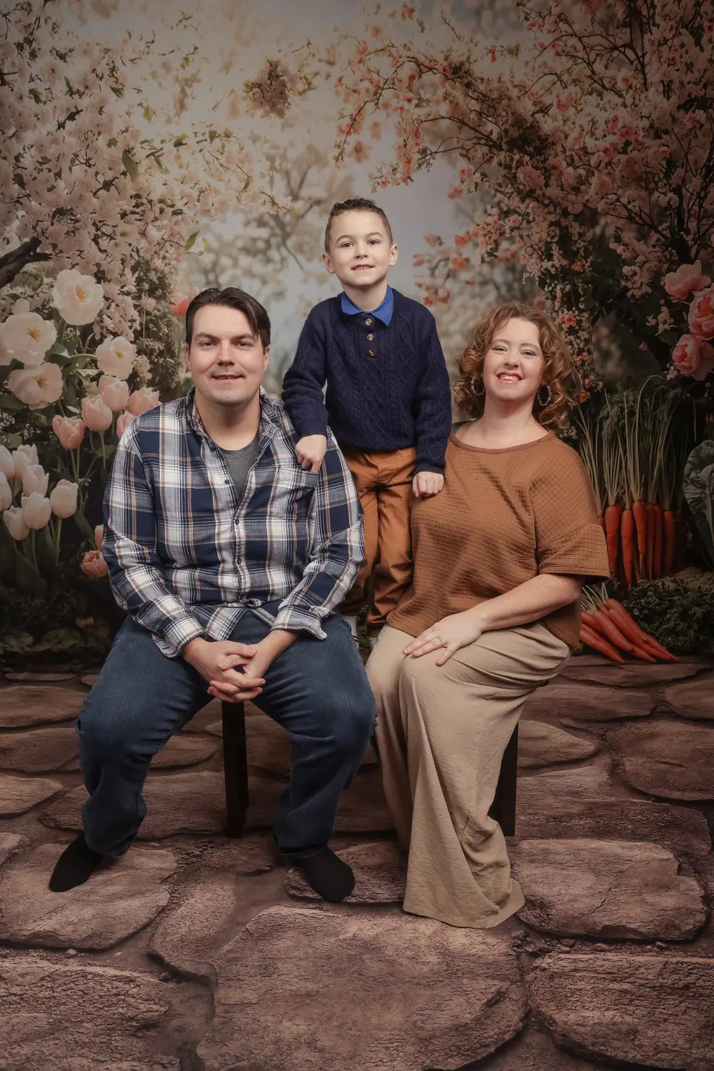 Kate Spring Easter Flower Arch Garden Fence Printed Backdrop+Brown Cobblestone Floor Printed Backdrop
