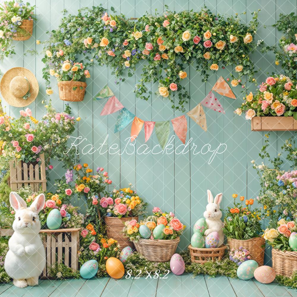 Fondo Verde de Jardín de Huevos Florales de Conejo de Pascua Diseñado por Emetselch