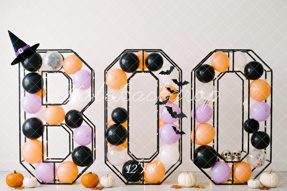 Kate Halloween BOO Letters Balloons Witch Hat Pumpkins Printed Backdrop Designed by Patty Roberts