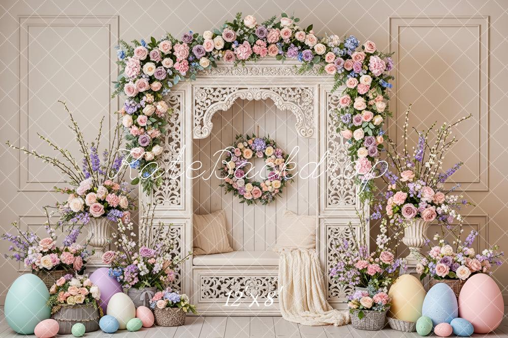 Kate Easter Bunny Flower Arch Pastel Eggs Backdrop Designed by Patty Roberts