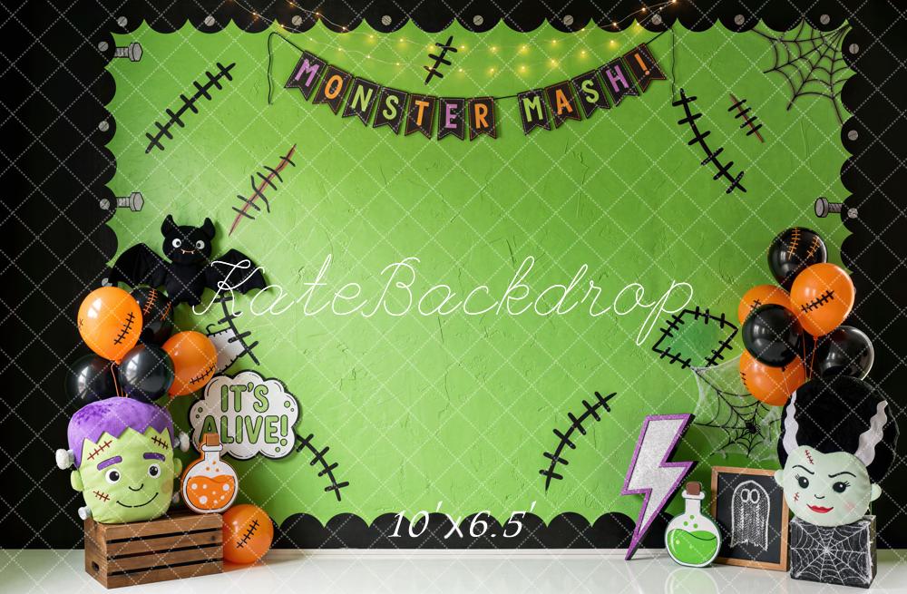Kate Halloween Green Frankenstein Monster Party Printed Backdrop Designed by Mini MakeBelieve