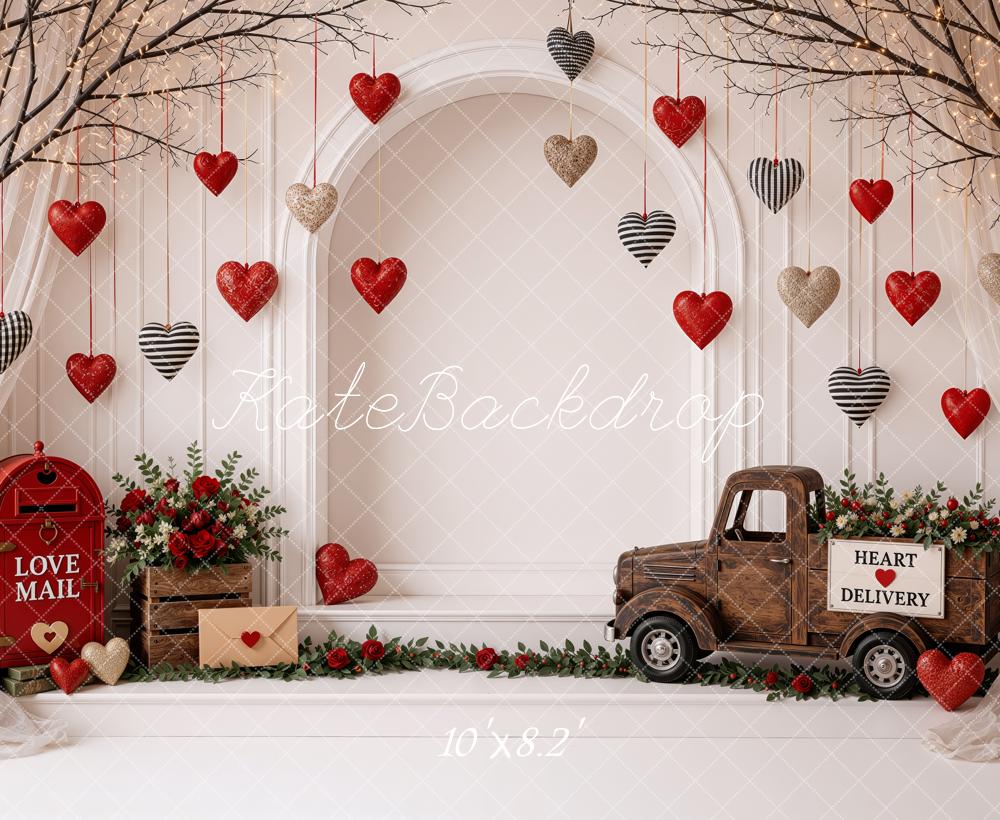 Kate Valentine's Day Vintage Truck Heart Delivery Mailbox Printed Backdrop Designed by Ashley Ward