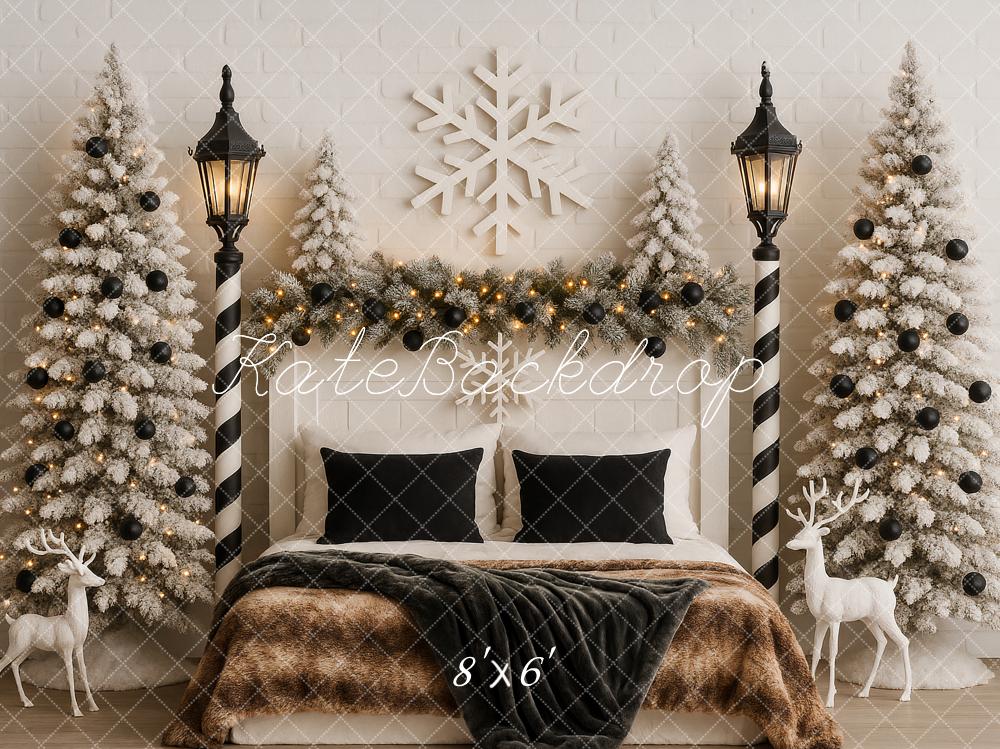 Kate Christmas Headboard Snowflake Flocked Trees Reindeer Backdrop Designed by Ashley Paul