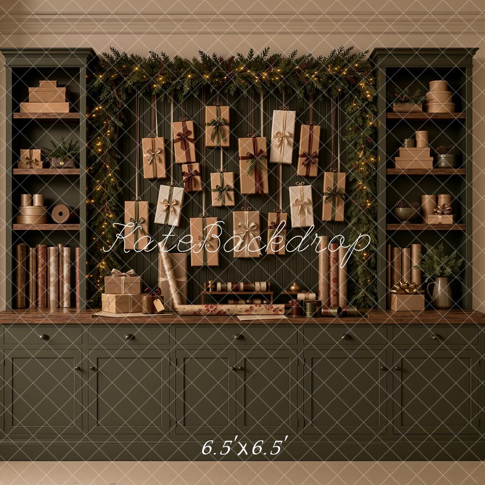 Kate Christmas Gift Garland Cabinet Green Printed Backdrop Designed by Ashley Ward