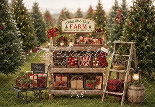 TEST Kate Christmas Tree Farm Gift Display Rustic Ladder Printed Backdrop Designed by Emetselch