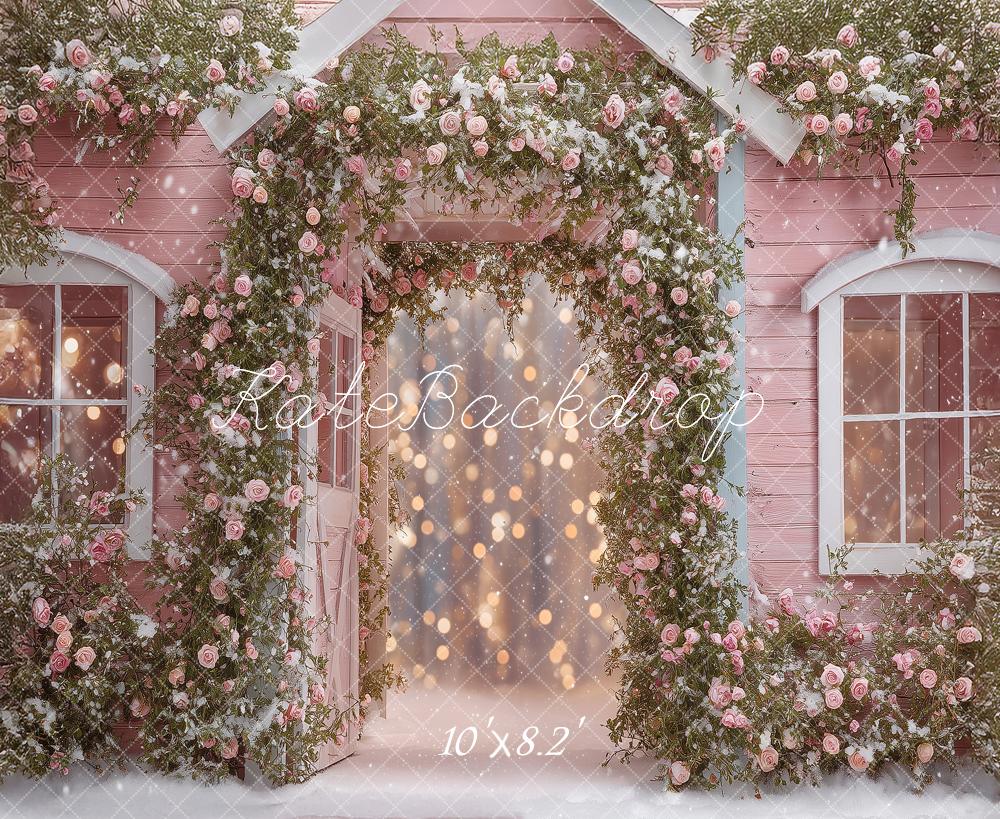 Kate Fairy Tale Pink House Flower Arch Bokeh Backdrop Designed by Angela Miller