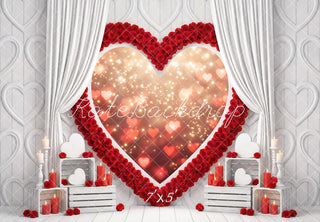 Kate Red Heart Roses White Curtains Candles Printed Backdrop Designed by Mini MakeBelieve