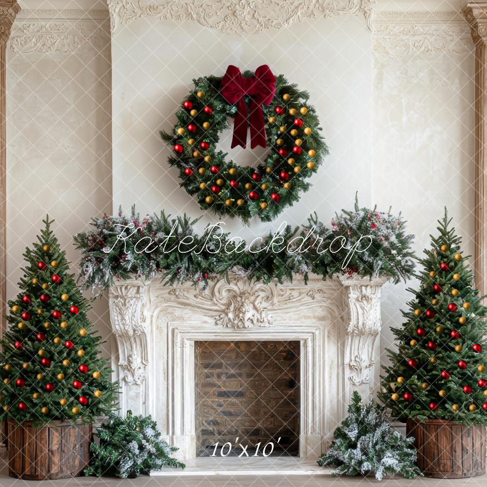 Kate Christmas Tree Wreath White Fireplace Backdrop Designed by Mini MakeBelieve