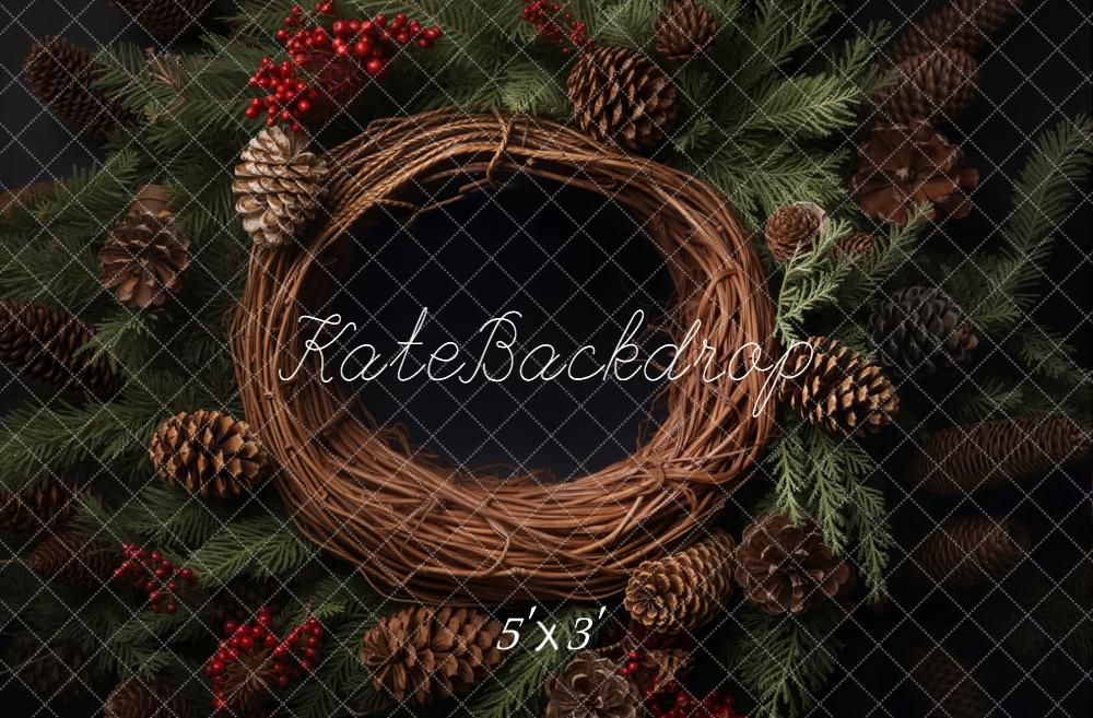Kate Christmas Newborn Wreath Pinecones Red Berries Evergreen Floor Backdrop Designed by Emetselch
