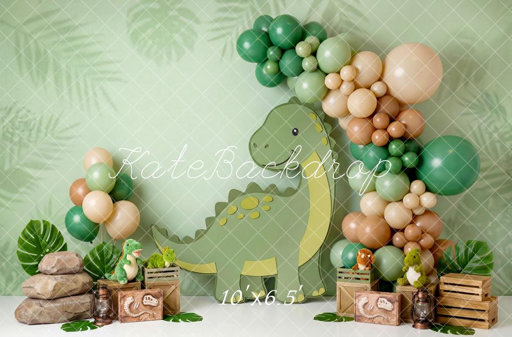 Kate Cake Smash Dinosaur Jungle Balloons Crates Leaves Backdrop Designed by Patty Roberts
