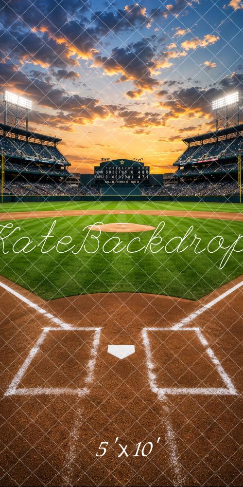 Kate Sweep Baseball Stadium Sunset Field Home Plate Printed Backdrop Designed by Megan Leigh Photography