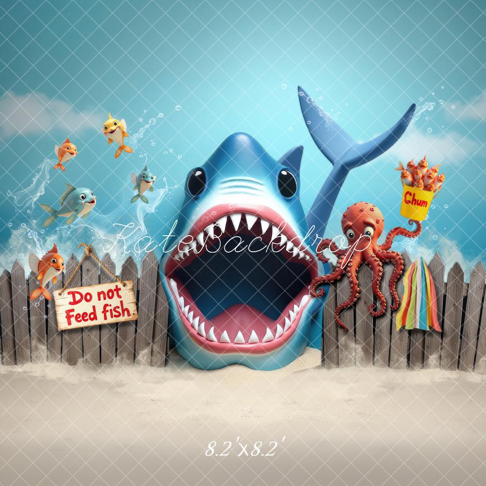 Kate Underwater Shark Ocean Cartoon Fish Octopus Kids Printed Backdrop Designed by Laura Bybee