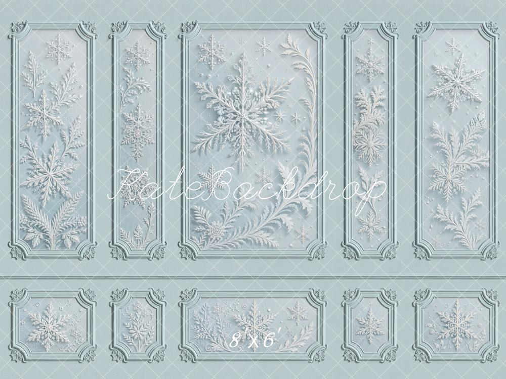 Kate Vintage Ornate Snowflake Blue Wall Printed Backdrop Designed by Emetselch