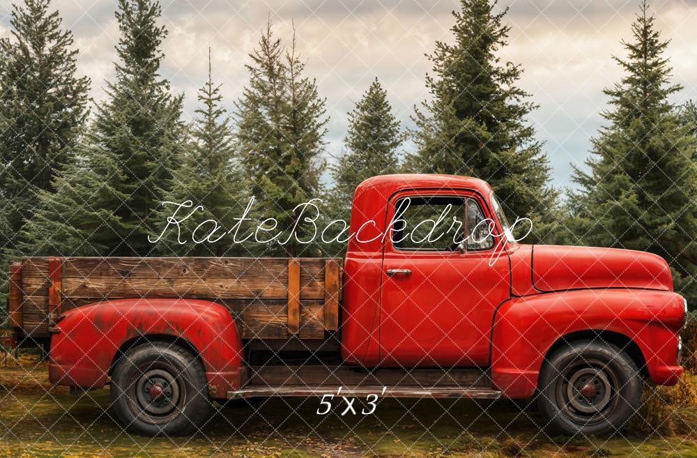 Kate Christmas Red Truck Forest Backdrop Designed by Emetselch