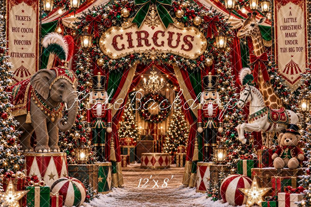 Kate Christmas Circus Animals Arch Nutcracker Printed Backdrop Designed by Ashley Paul