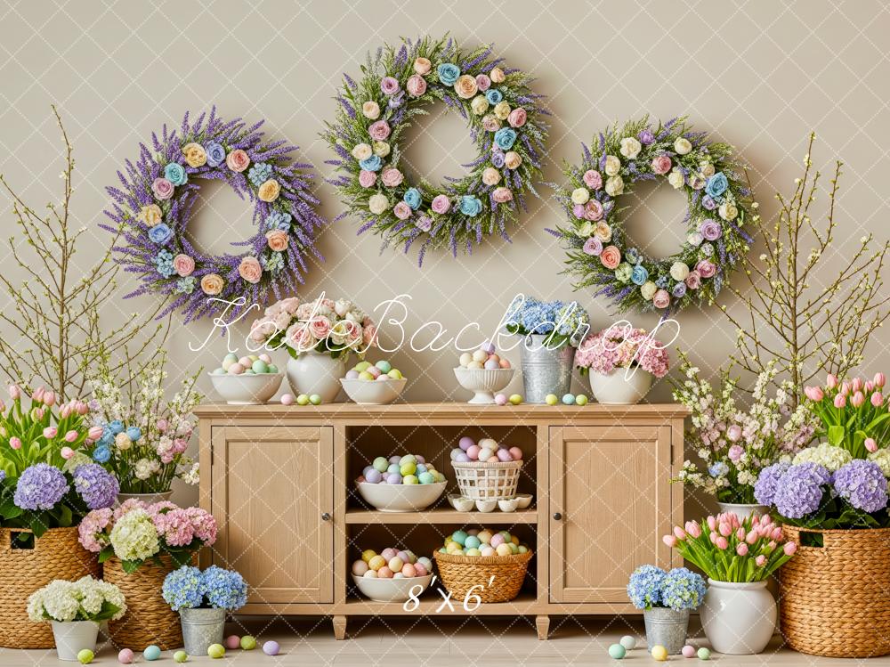 Kate Easter Flower Arch Wreaths Pastel Eggs Cabinet Backdrop Designed by Patty Roberts