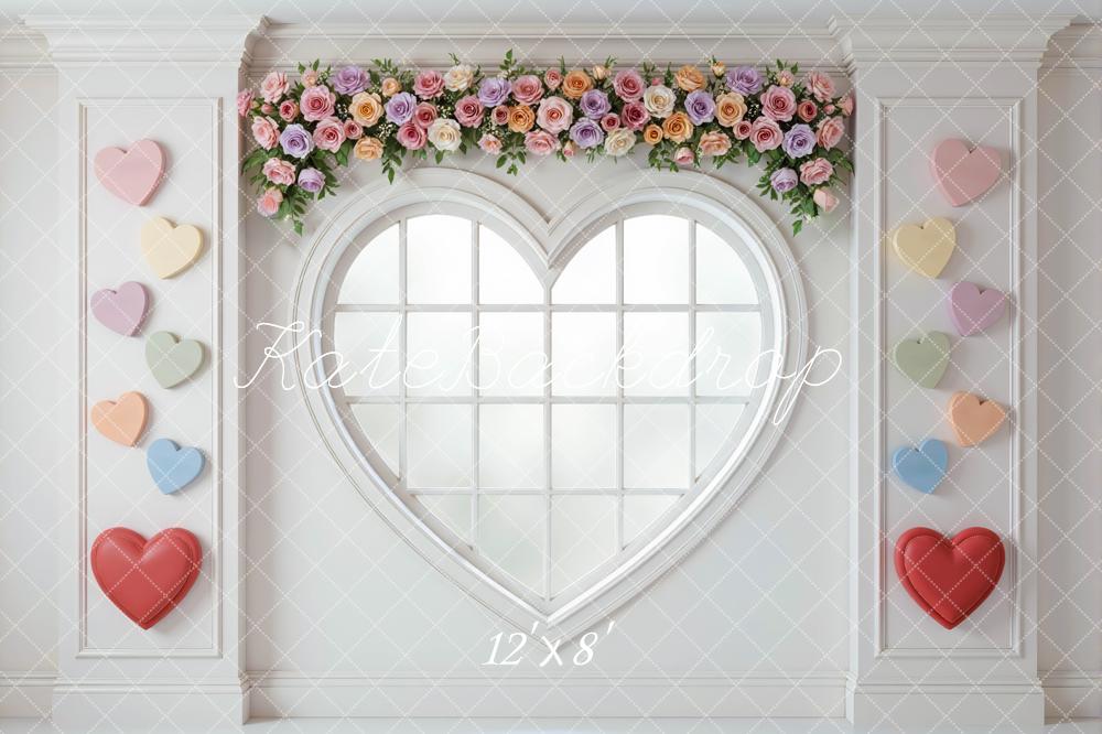 Kate Valentine's Day Heart Window Pastel Hearts Floral Garland Backdrop Designed by Mini MakeBelieve