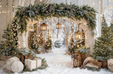 Kate Christmas Arch Garland Snow Trees Printed Backdrop Designed by Emetselch