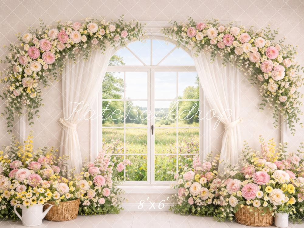 Kate Spring Flower Arch Window Pastel Flowers Backdrop Designed by Megan Leigh Photography