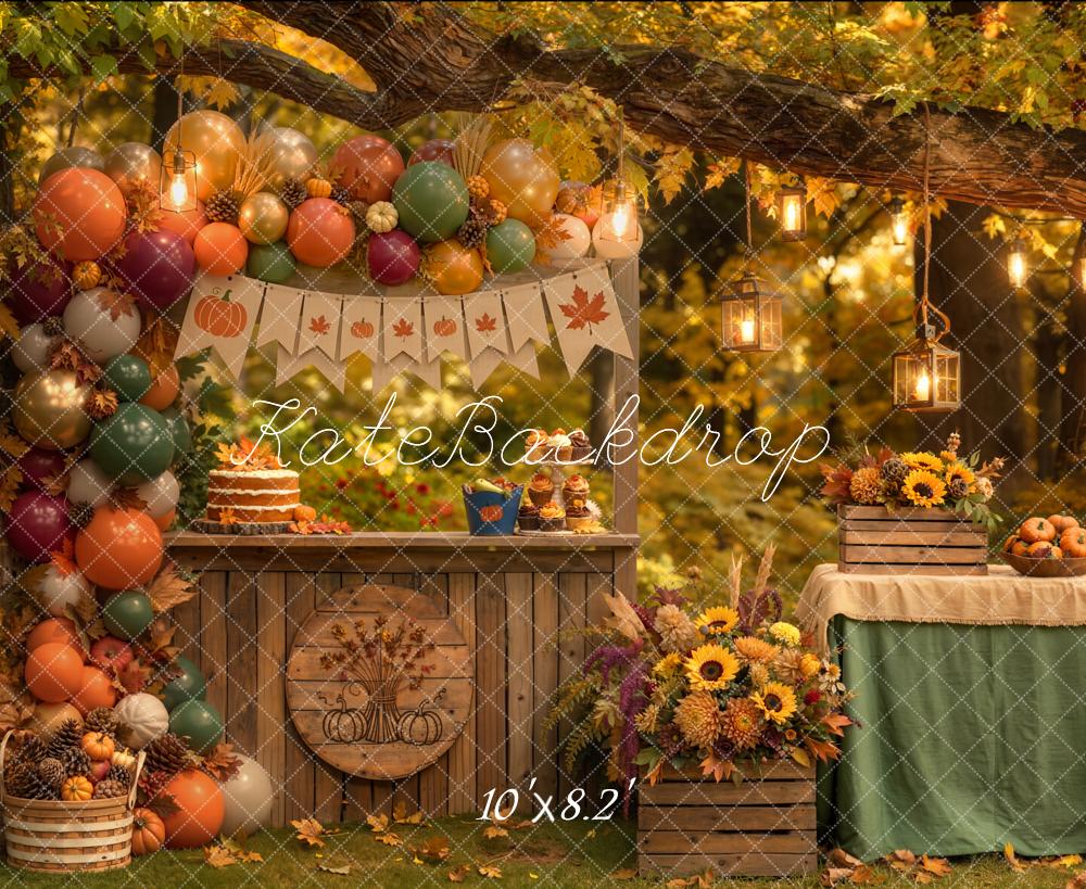 Kate Fall Forest Branch Arch Stand Pumpkin Balloon Harvest Party Printed Backdrop Designed by Emetselch