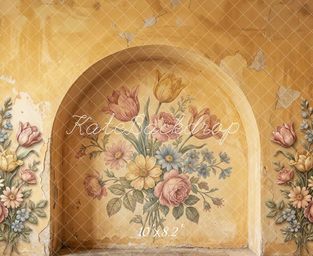 Kate Vintage Floral Mural Arch Yellow Wall Printed Backdrop Designed by Patty Roberts