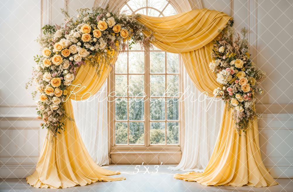 Elegant Flower Arch Yellow Drapes Foto Achtergrond Designed by Emetselch