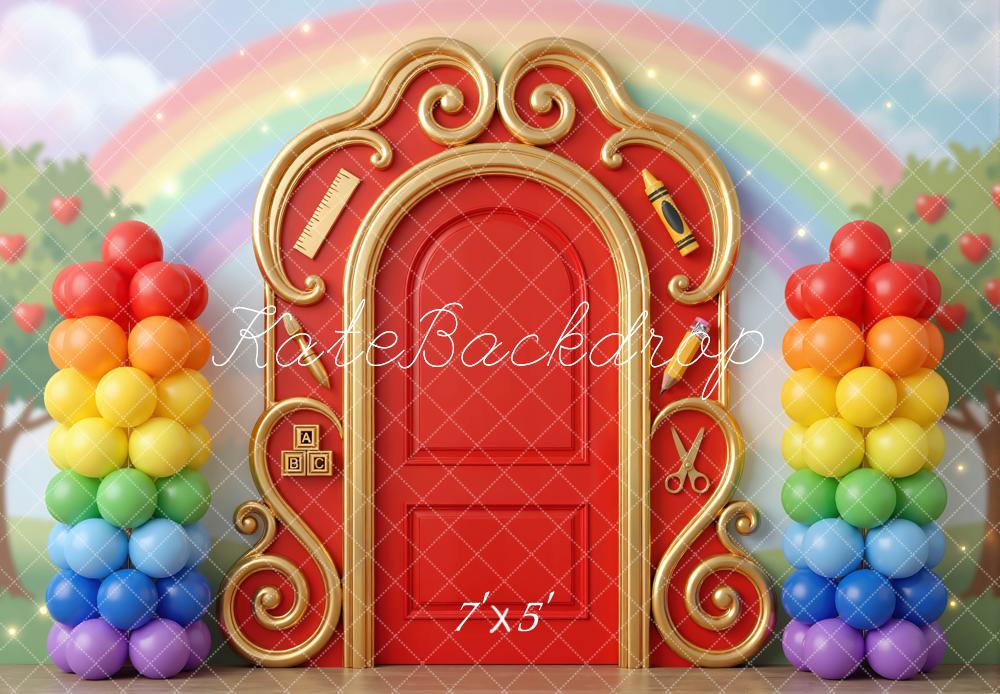 Kate Back to School Rainbow Door Balloons Backdrop Designed by Mini MakeBelieve