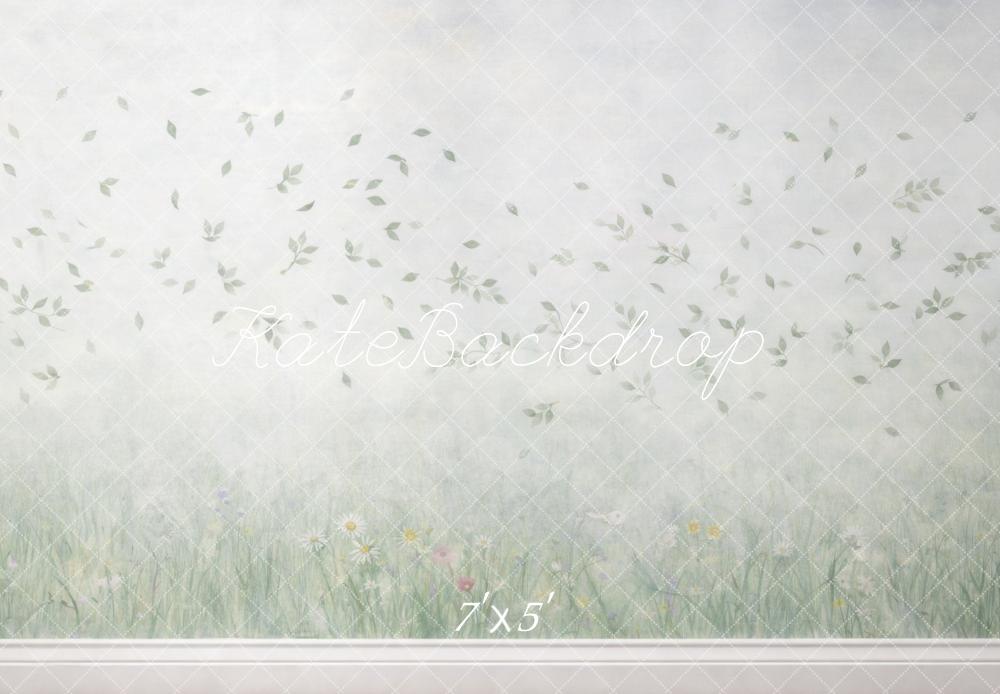 Kate Spring Green Leaves Wildflowers Grass Meadow Wall Backdrop Designed by Mini MakeBelieve