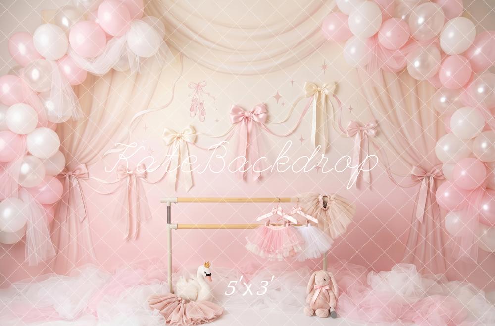 Kate Cake Smash Ballet Princess Pink Balloons Bows Tulle Swan Printed Backdrop Designed by Patty Roberts