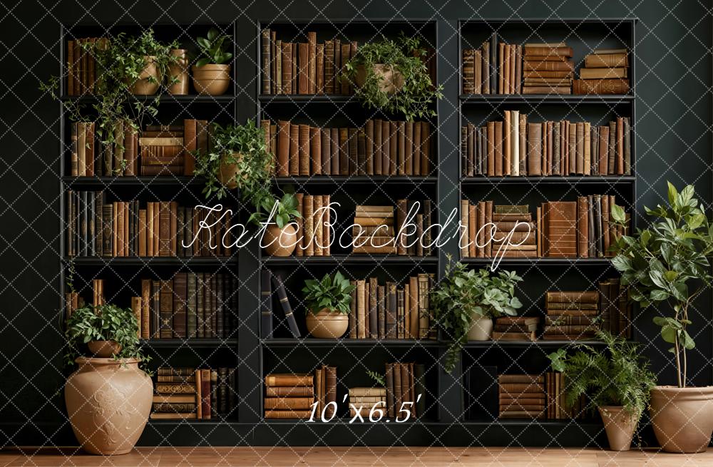 TEST Kate Bookshelf With Potted Plants And Vintage Books Printed Backdrop Designed by Emetselch