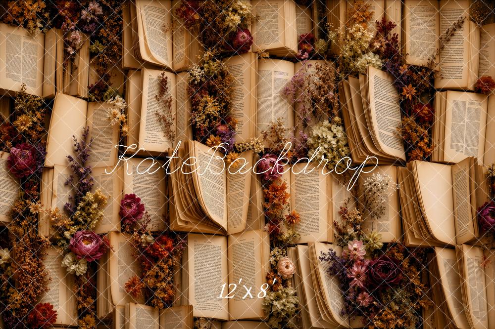 Kate Vintage Books Dried Flowers Wall Printed Backdrop Designed by Ashley Ward