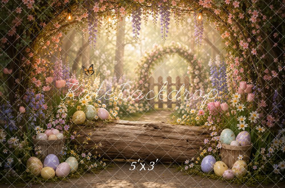 Kate Easter Floral Garden Log Bench Arch Eggs Printed Backdrop Designed by Ashley Ward