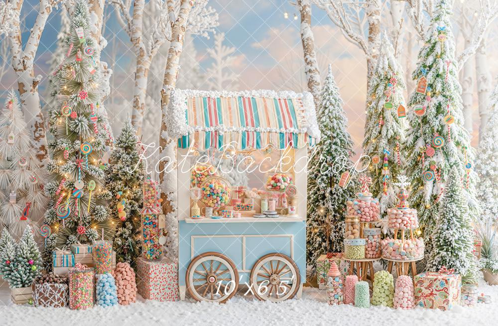 Kate Christmas Trees Candy Cart Snowy Forest Backdrop Designed by Emetselch