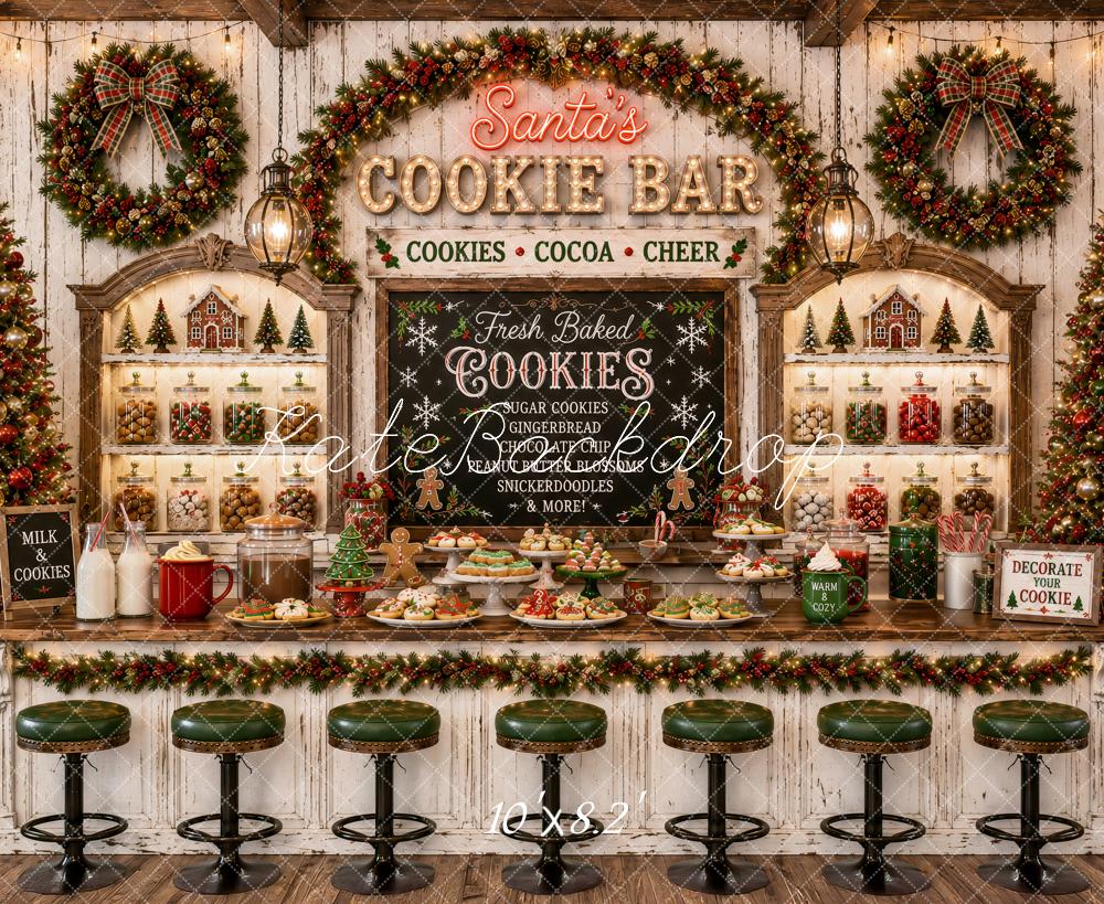 Kate Christmas Cookie Bar Stools Wreaths Rustic Printed Backdrop Designed by Ashley Paul