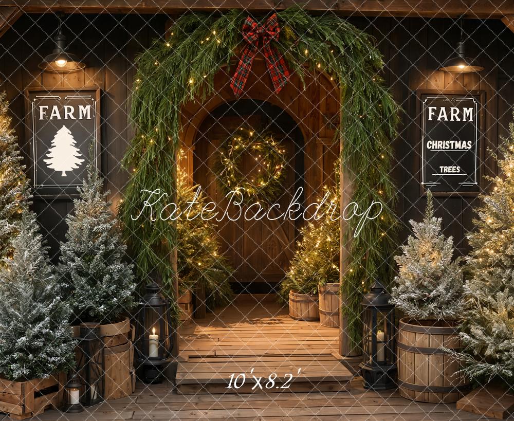 Kate Christmas Trees Farmhouse Porch Garland Arch Backdrop Designed by Emetselch