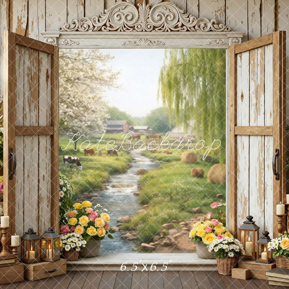Kate Spring Rustic Door Spring Flowers River View Backdrop Designed by Mini MakeBelieve