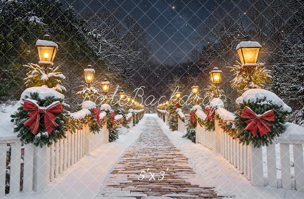 Kate Christmas Winter Path Snowy Bridge Garland Lanterns Backdrop Designed by Emetselch