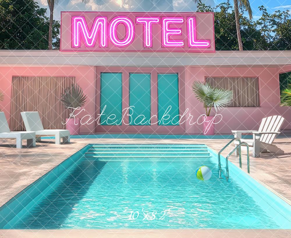 Fondo de piscina del motel de verano rosa Diseñado por Mini MakeBelieve