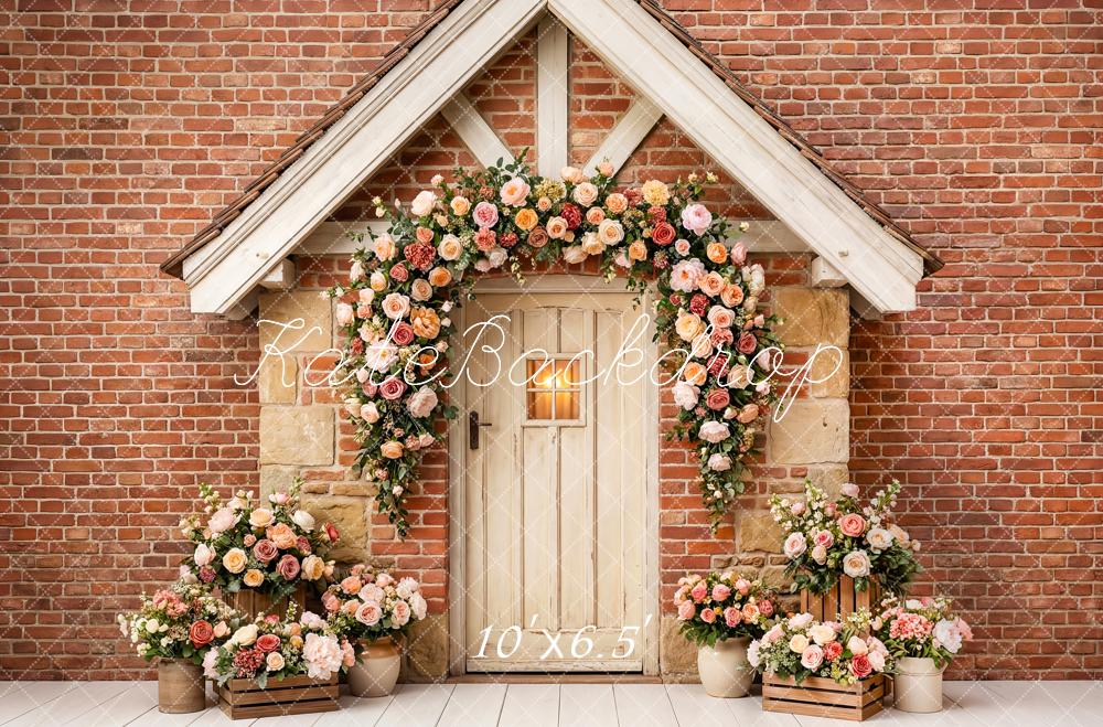 Kate Flower Arch Brick Wall Door Printed Backdrop Designed by Patty Roberts