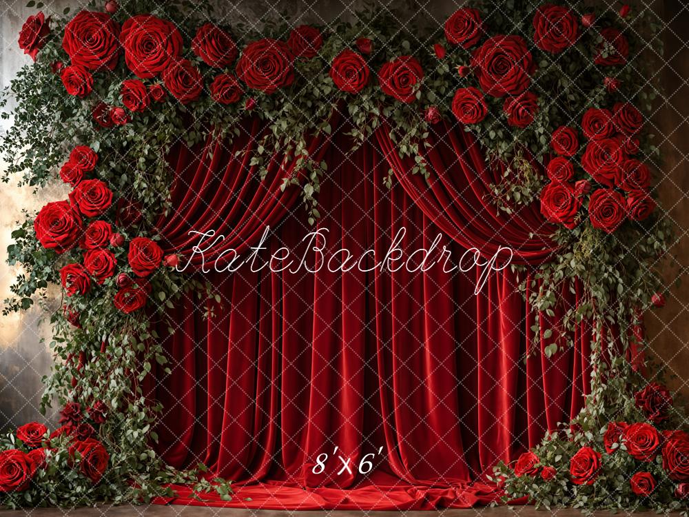 Kate Valentines Red Rose Flower Arch Velvet Curtain Backdrop Designed by Emetselch