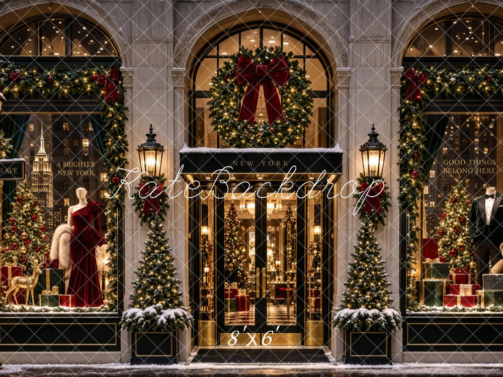 Kate Christmas City 5th Avenue Storefront Wreath Window Display Printed Backdrop Designed by Patty Roberts