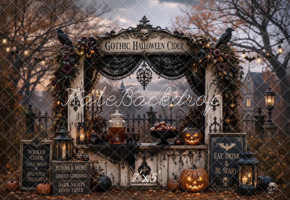 Kate Halloween Gothic Dark Cider Bar Drapery Printed Backdrop Designed by Emetselch